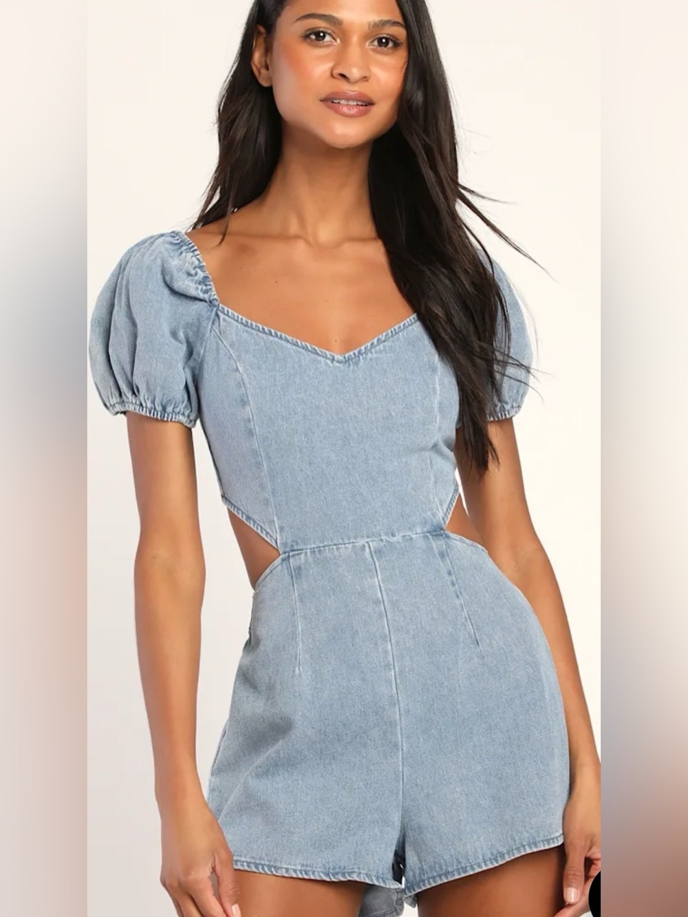 Lulus Blushing Beauty Light Wash Denim Puff Sleeve Romper